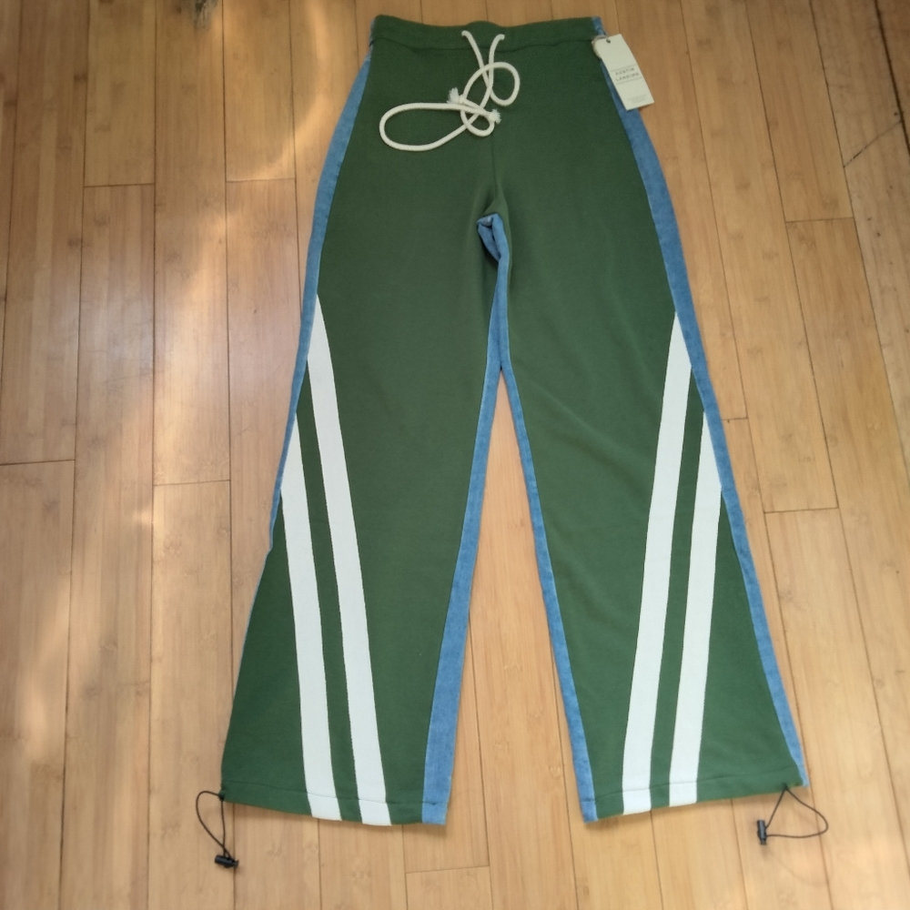 Austin Landing NWT High Waist Baggy Mixed Media Jeans Wide Leg Athletic Pants  0